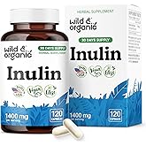Wild & Organic Inulin Capsules 1400 mg - Digestive & Gut Support - Inulin Prebiotic Fiber Powder Supplement - Chicory Root Derived - Vegan, No Fillers, Non-GMO - 120 Count
