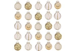 YAYUANSUN 25 Pcs Gold and White Christmas Ornaments Large Christmas Baubles 6cm Shatterproof Christmas Ornaments for Christmas Tree Decorations Winter Holiday Wreath Wedding Party Supplies