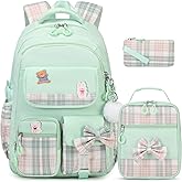 ACESAK Girls Backpack - 3PCS Backpack for Girls Cute School Backpacks for Kindergarten Elementary Preschool Middle Kids School Bags with Lunch Box Pencil Case Set (Green)