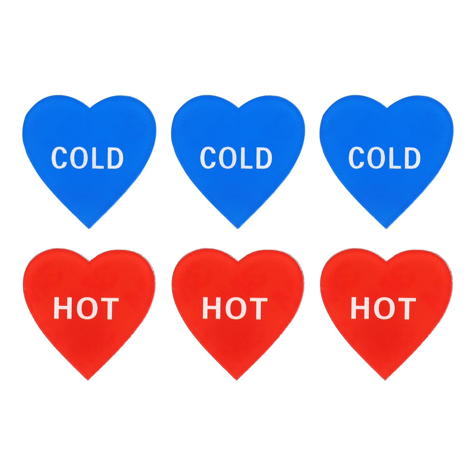 PATIKIL Self Stick Hot/Cold Water Label, 3 Pairs/6 Pack Acrylic Heart Shape Sticker Signs for Faucets Sinks, Red/Blue