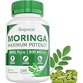Moringa Capsules, Pure Moringa Powder Organic 800 mg, 120 Vegan, Skin Health,Energy, Immune Support, Non-GMO, Natural Green Antioxidant