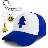Amzano Dipper Hat Blue Embroidered Baseball Cap with Necklace and Keychain | Cosplay costume accessories set for Halloween, comic con, parties, festivals, and themed dress-up looks