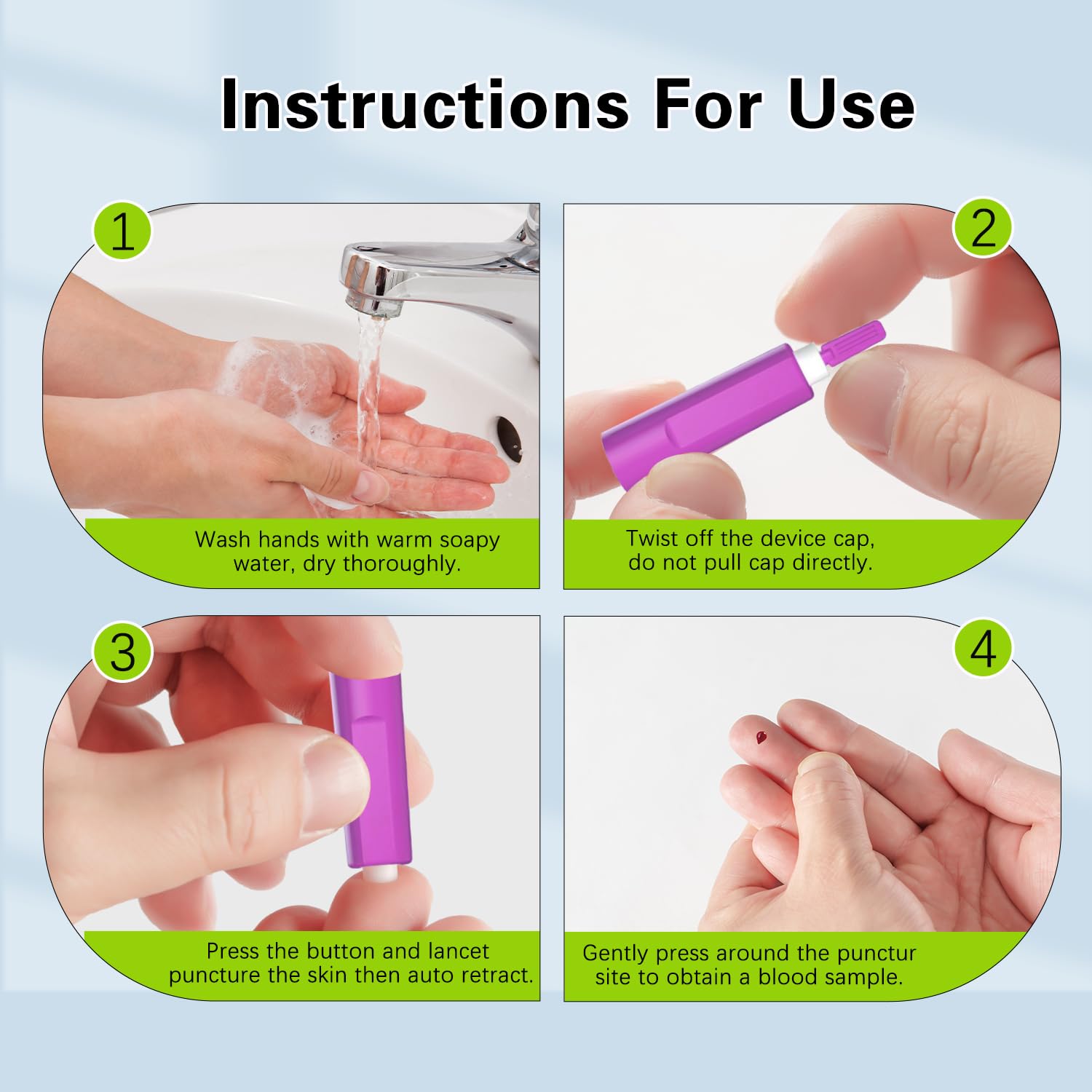 Pressure Activated Safety Lancets, 100 Count, Sterile, Single Use and Gentle for Comfortable Testing(28 G)