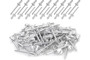 HNBUN 500pcs 3/16" x 3/8" Aluminum Blind Rivets, Self-Plugging Open End Type Pop Rivet with Steel Mandrel, Large Flange Blind Rivets for Sheet Metal, Automotive, Railway, Duct Work, Rivet Gun