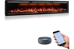 Mystflame 88 Inch WiFi-Enabled Electric Fireplace Inserts & Wall Mounted, Slim Electric Fireplace Heater, 750/1500w, Adjustable Flame Color, Remote Control & Touch Screen, Logs & Crystals, Black