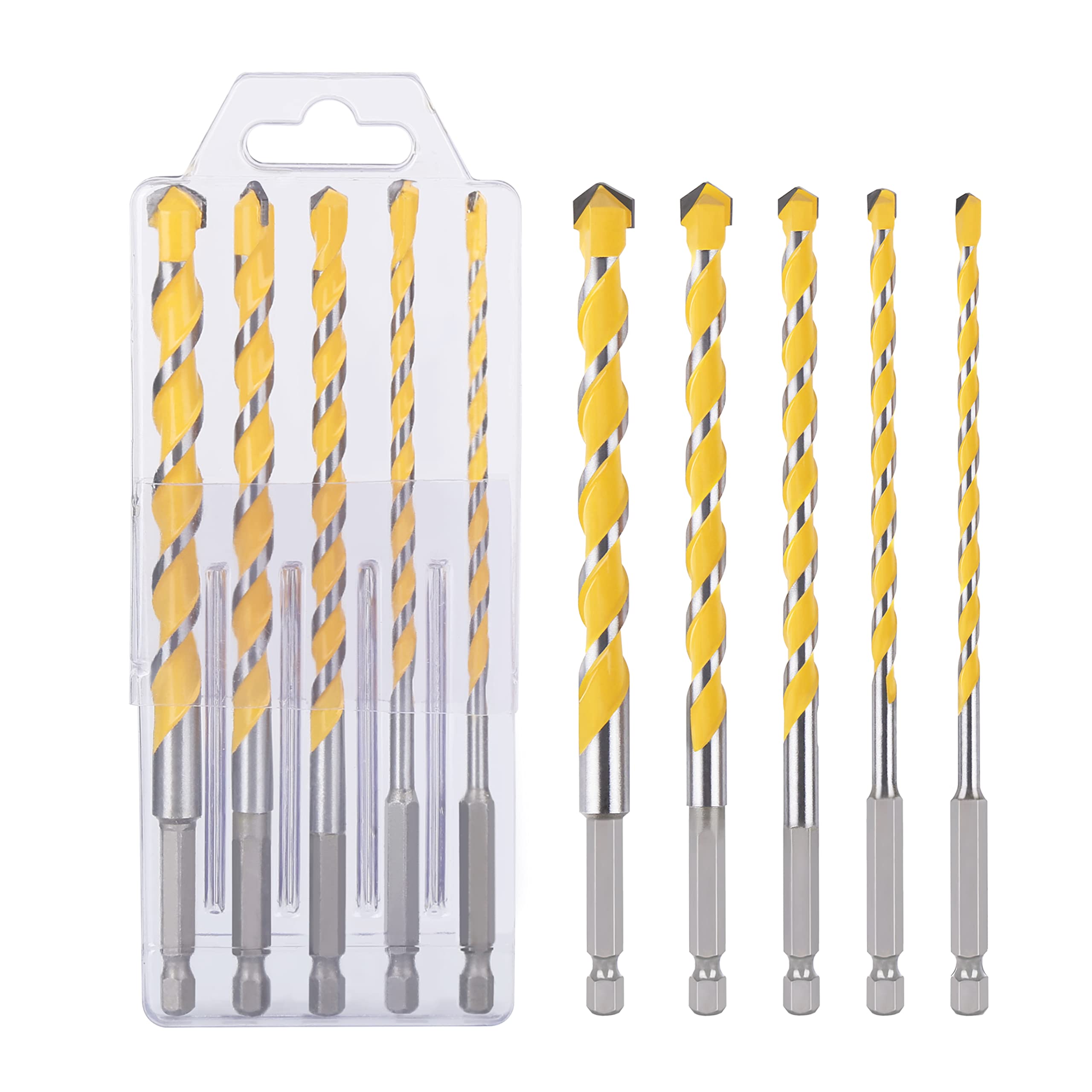 Vearter Multi-Purpose Drill Bit Set, 5-12mm Hex shank 160mm Length Carbide Drill Hole saw for Drilling Concrete, Soft Tile, Brick, Wood, Metal and Brick