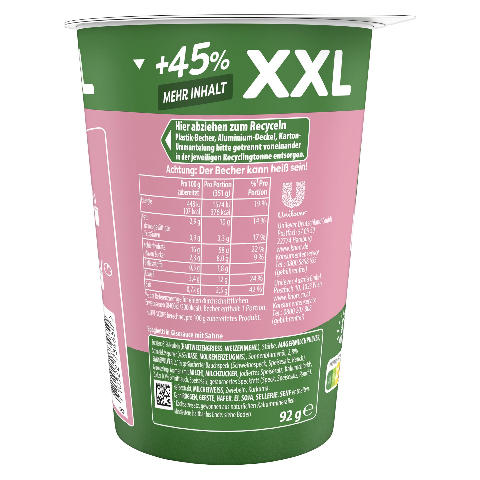 Knorr Käse & Sahne XXL Pasta Pot, leckere Instant Nudeln 92 g 3