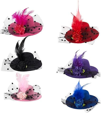 Juvale Clips de pelo del sombrero mini (6 pack) - decorativo accesorios del pelo para los bebés, los niños y las mujeres - la cinta, y la red - 6 colores: Amazon.es: Belleza