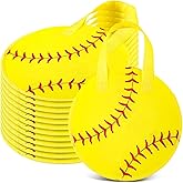 Yeyeplum 12 Pcs Softball Party Favor Bags 10 × 10 Inch Softball Gift Bags with Handle Round Non Woven Gift Pouches for Goodie Candy Snacks Sports Themed Birthday Party Supplies