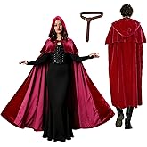 Niurui Renaissance Hooded Cape with Vintage Belt Medieval Cloak for Women and Men Hobbit Halloween Costume