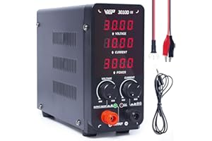 WEP 3010D-III DC Variable Power Supply 30.00V 10.00A High Precision Bench Lab Power Supply with Alligator Clips for anodizing kit, Electroplating, arduino, breadboard