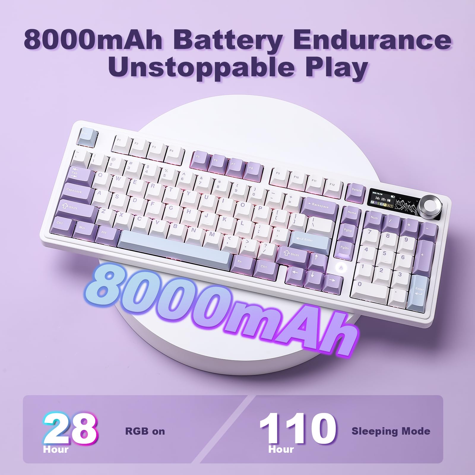 MIKIBY AJAZZ AK980 Mechanical Keyboard with Smart Display & Knob,98% Wireless Keyboard Tri-Mode BT/2.4G/USB-C, Hot Swappable, PBT Keycaps, with RGB Light for Win & Mac(Purple,Murad Switch)