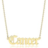 VLINRAS Old English Zodiac Necklace for Women, Horoscope Birth Star Sign Letter Astrology Constellation Necklace Birthday Gift