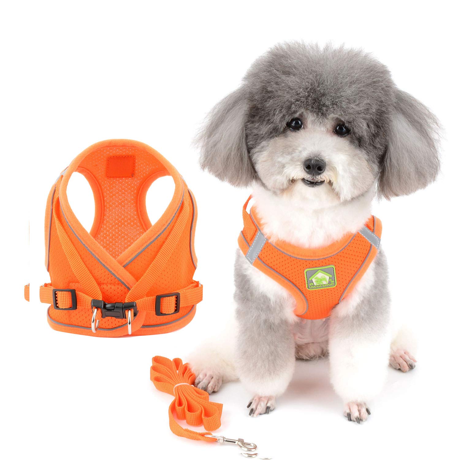 Zunea Small Dog Harness and Lead Set No Pull Puppy Vest Harnesses Adjustable Reflective Soft Mesh Step-in Pet Cat Harness Escape Proof for Walking, Bright Colors for Dogs Orange M