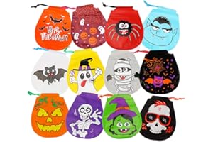 CCINEE 24pcs Drawstring Goody Bags - 12 Styles Halloween Treats Bags for Kids' Trick or Treat Party Favor Supplies