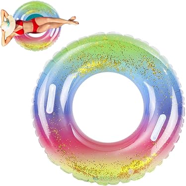 DeeprBetter Flotteur Gonflable Piscine avec Lumières, Bouee Piscine Canard Énergie Solaire pour Adultes, 107cm Anneau de Natation Bouee Piscines Animaux, Jouets de Piscines Gonflable avec Vanne Rapide
