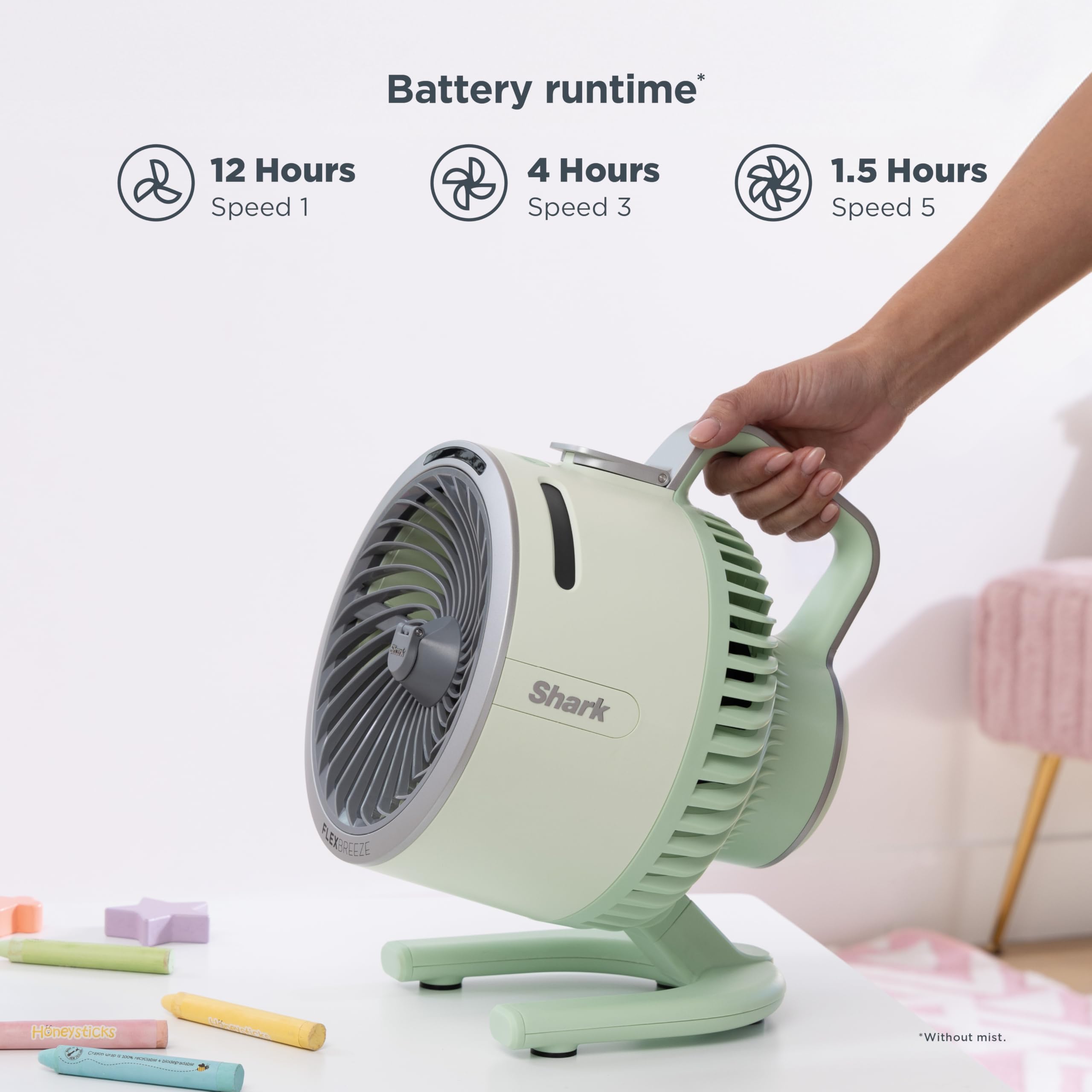 Shark FlexBreeze HydroGo Fan & Travel Bag — Ultra-powerful portable fan with indoor + outdoor evaporative mist. Corded & cordless, White, FA053BRN