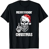 Funny Skull Santa Hat Merry Fuckin Christmas Pajama T-Shirt