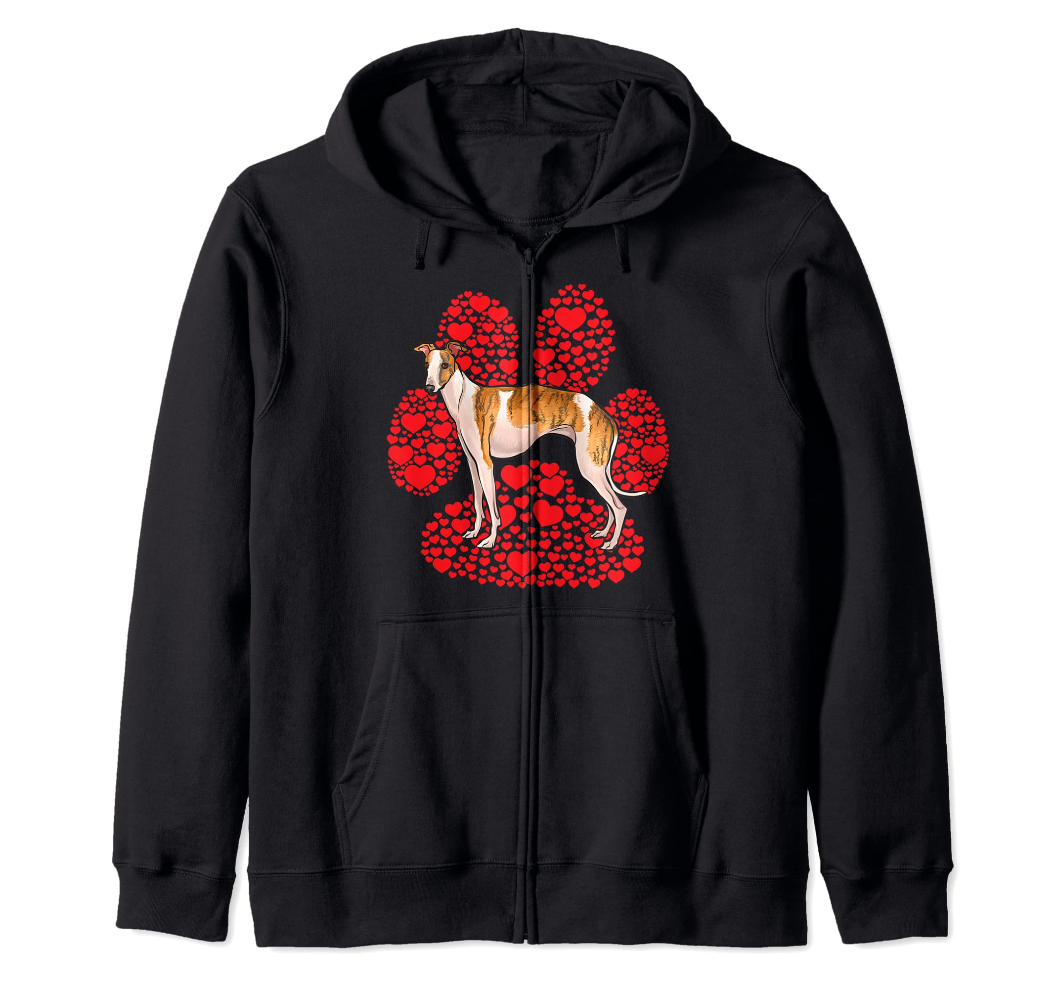 Whippet Valentines Day Dog Love Paw Zip Hoodie