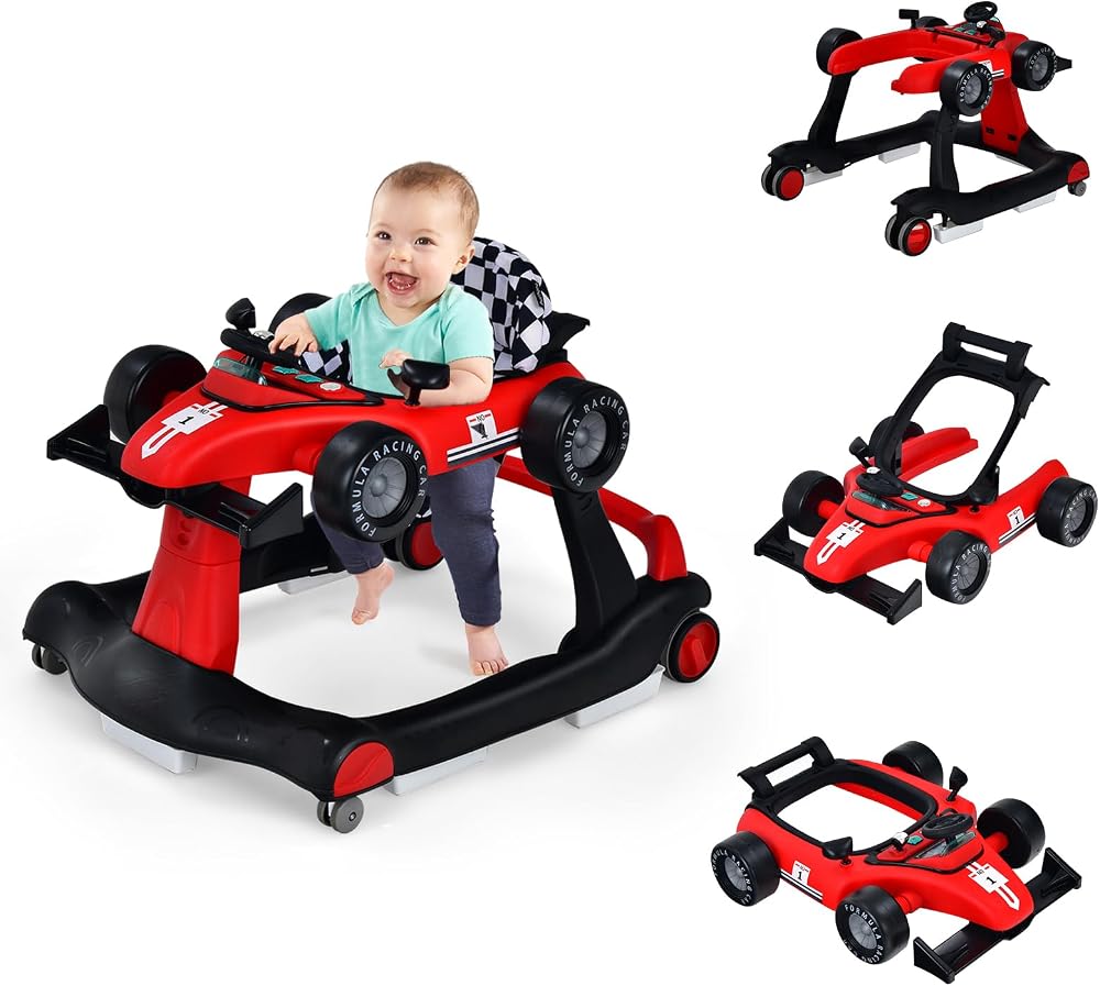Maxmass 4-in-1 Baby Walker Sit-to-Stand Adjustable Height Red