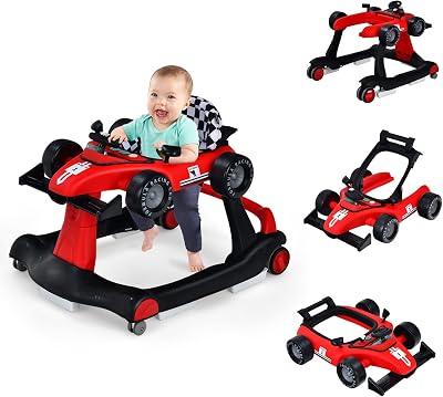 Maxmass 4-in-1 Baby Walker Sit-to-Stand Adjustable Height Red