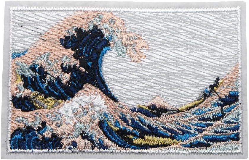 The Great Wave Off Kanagawa Patches Iron on Sew on Embroidery Patch Applique DIY Accessories(3.9"x2.5")