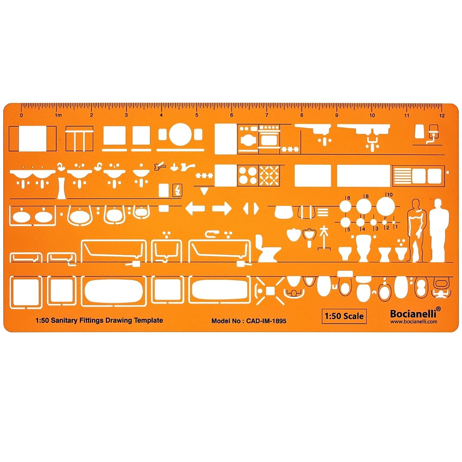 Sanitary Stencil 1:50 - Architect Stencil 1:50 - Architectural Template - Furniture Stencil Template for Interior Design - Technical Drawing Stencil - Architecture Stencil for Technical Drawing