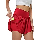 DLOODA Women's Athletic Running Shorts with Pockets Crossover Butterfly Flowy Shorts Cute Summer Skorts