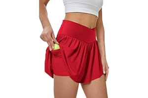 DLOODA Women's Athletic Running Shorts with Pockets Crossover Butterfly Flowy Shorts Cute Summer Skorts