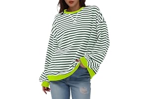 NBXNZWF Oversized Sweatshirts for Women Striped Color Block Long Sleeve Round Neck Sports Casual Loose Fitting Pullover Tops