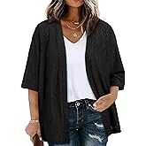 Eytino Plus Size Cardigan for Women Half Sleeve Knitted Jacquard Summer Kimono Cover up Tops(1X-5X)