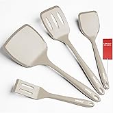 Silicone Spatula Set, 600°F Heat Resistant Silicone Spatula Turner Flipper for Cooking, Non Stick and Non Scratch Kitchen Utensils for Eggs & Pancakes, 4 Pack,Khaki