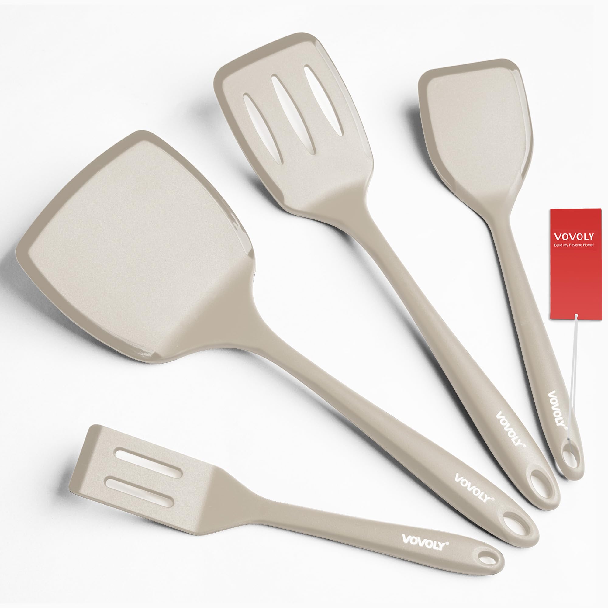 Photo 1 of Silicone Spatula Set, 600°F Heat Resistant Silicone Spatula Turner Flipper for Cooking, Non Stick and Non Scratch Kitchen Utensils for Eggs & Pancakes, 4 Pack,Khaki