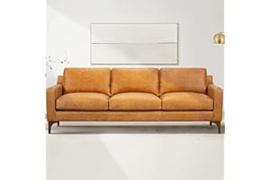 POLY & BARK Sorrento Leather Couch – 86-Inch Leather Sofa with Tufted Back - Full Grain Leather Couch with Feather-Down Topper On Seating Surfaces – Pure-Aniline Italian Leather – Cognac Tan