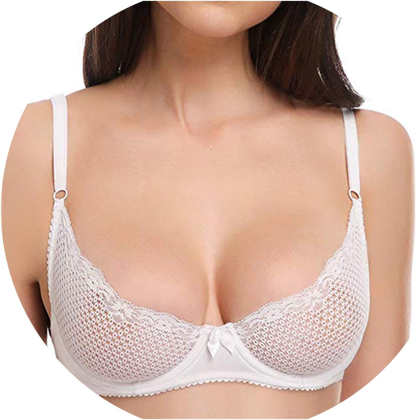 Women's Lace Bra Mesh Delicate Underwire Unlined Bra 1/2 Cup Breathable Bra,A,28 White