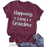 Grandma Shirts for Women Happiness is Being a Grandma Letter Printed Tshirt Grandmother Casual Short Sleeve Tee Tops