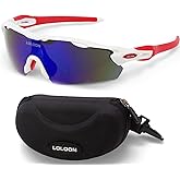 LOLOON Cycling Sunglasses for Men Women Youth, Wrap Around Sports Sunglasses for Running Climbing Bike Baseball Softball Golf