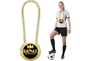 GOUTOPORTS Greatest of All Time Turnover Chain - 6" Big Gold Awards Medal Goat Trophy Necklace Champion Chain for Football Fantasy Basketball Soccer Sports Achievements MVP Turnover Chain Athlete Prize Gifts