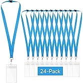 24-Pack Sky Blue Breakaway Lanyards with Waterproof Badge Holders, Polyester Neck Straps for ID Cards, Events, Office, and Schools
