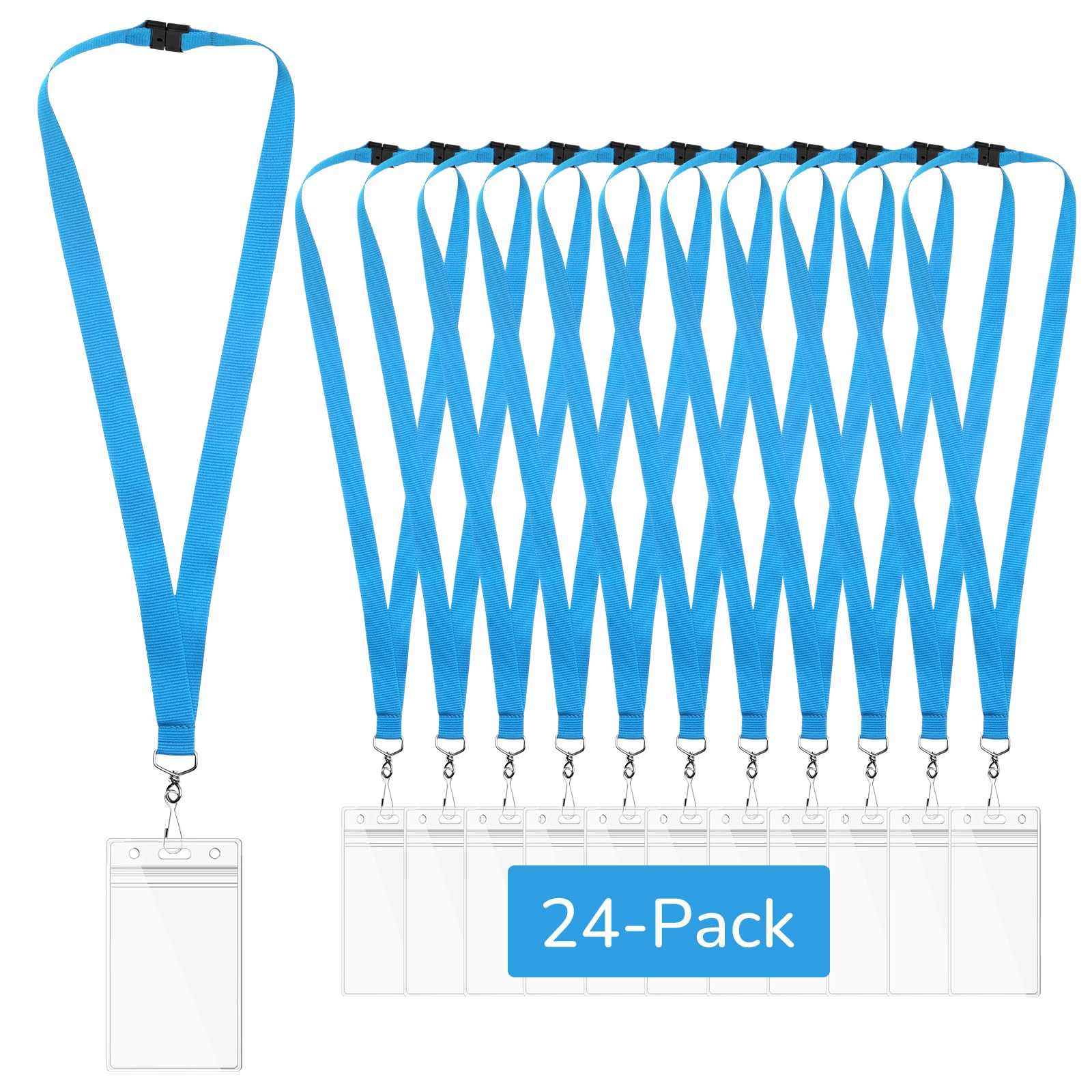 Photo 1 of -Pack Sky Blue Breakaway Lanyards with Waterproof Badge Holders, Polyester Neck Straps for ID Cards, Events, Office, and Schools