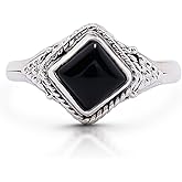 Black Onyx Vintage Gipsy Small Ring 925 Sterling Silver Square Stone Boho Chic US Size 5 6 7 8 9 (7)