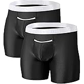 ZONBAILON Mens Sexy Silk Horizontal Fly Underwear Big and Tall Breathable Anti Chafing Stretchy Long Leg No Ride Boxer Briefs