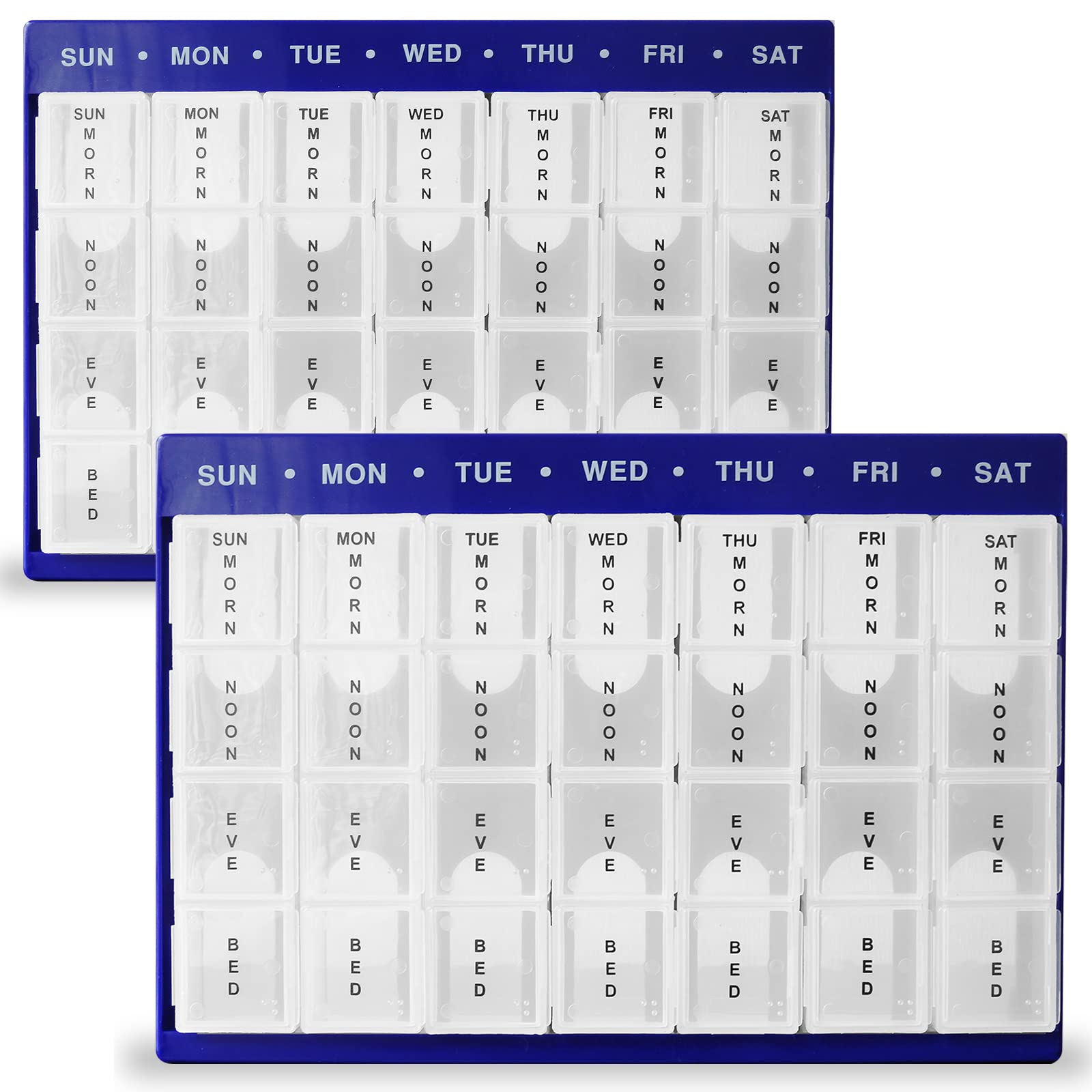 RE-GEN Twin Pack Premium XL Plus Morn-Bed Large Volume Storage Capacity Weekly Pill Organizer Storage Holder Box Tray