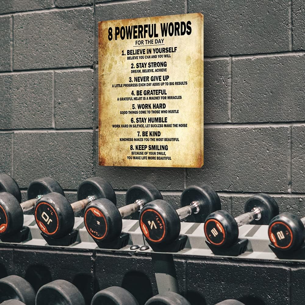 Canvas Print Wall Art 8 Powerful Words 12" x 16" inches Motivational Classroom Poster Painting Modern Gallery Wrapped Canvas Print Picture Artwork for Bedroom, Office, Living Room, Kitchen, Home Decorations, Hanging Accessories Included: Posters & Prints