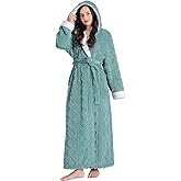 Skilydia Hooded Robes for Women Long,Sherpa Trim Fleece Bathrobes With Hood Long Plush Soft Warm Winter Robes for Women