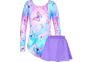 Alikhonf Girls Gymnastics Leotards Long Sleeve Biketards with Removable Skirt Ballerina Combo Outfit for Kids Tumbling