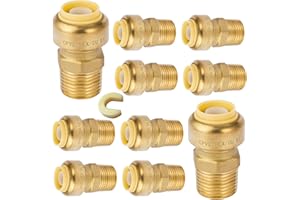 HeSun 10-Pack Pushfit Male Adapter, 3/4" MNPT x 3/4" Push to Connect Plumbing Fittings with Disconnect Clip, Brass Push-fit Fittings for PEX, Copper, CPVC, PE-RT Pipes