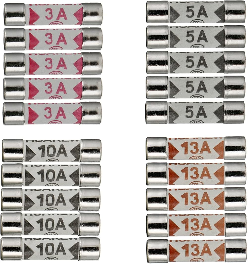 HUAREW Ceramic Tube Fuses 6.3x25mm 3A 5A 10A 13A 20 Pcs BS1362 Kit