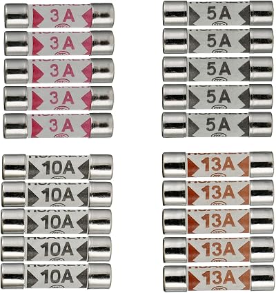 HUAREW Ceramic Tube Fuses 6.3x25mm 3A 5A 10A 13A 20 Pcs BS1362 Kit