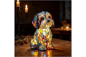 GENERIC Mr Glow Dog Lamp - 3D Cute Bulldog LED Night Light with Stained Glass Shade, Dog Series Art Night Light, Vintage Resin Desk Lamps for Bedroom and Living Room (1PCS*A)